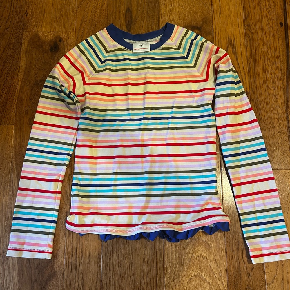 Hanna Andersson Multicolor Striped Rash Guard Swim Shirt NWOT 140cm